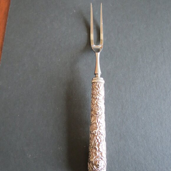 Vintage Kirk Son Repousse? Sterling Handled Meat Serving